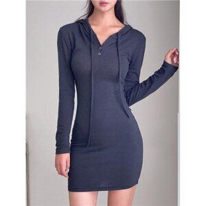 ARA IN SEOUL Women's Dark Gray Hooded Ruched Long-Sleeve Dress – Bodycon Style